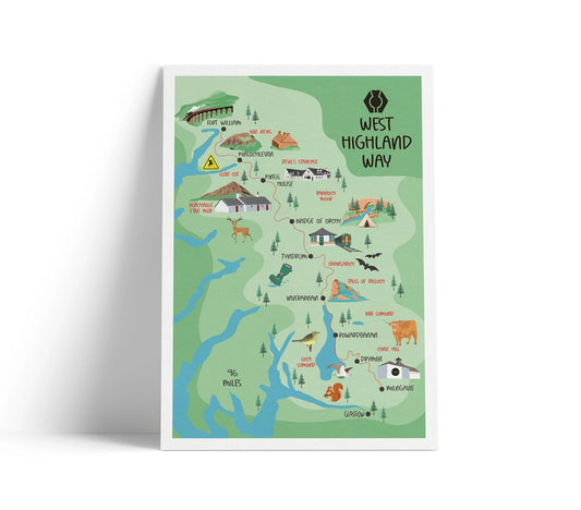 West Highland Way Map | Milngavie to Fort William | Scottish Trails | Drymen - Rowardennan - Inverarnan - Kingshouse - Glencoe - Ben Nevis