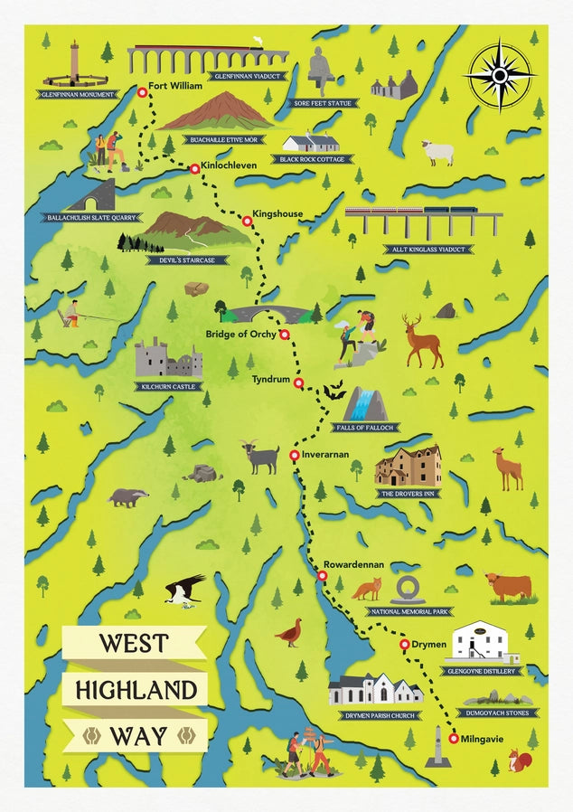 West Highland Way Map - Illustrated Trail Print - Souvenir